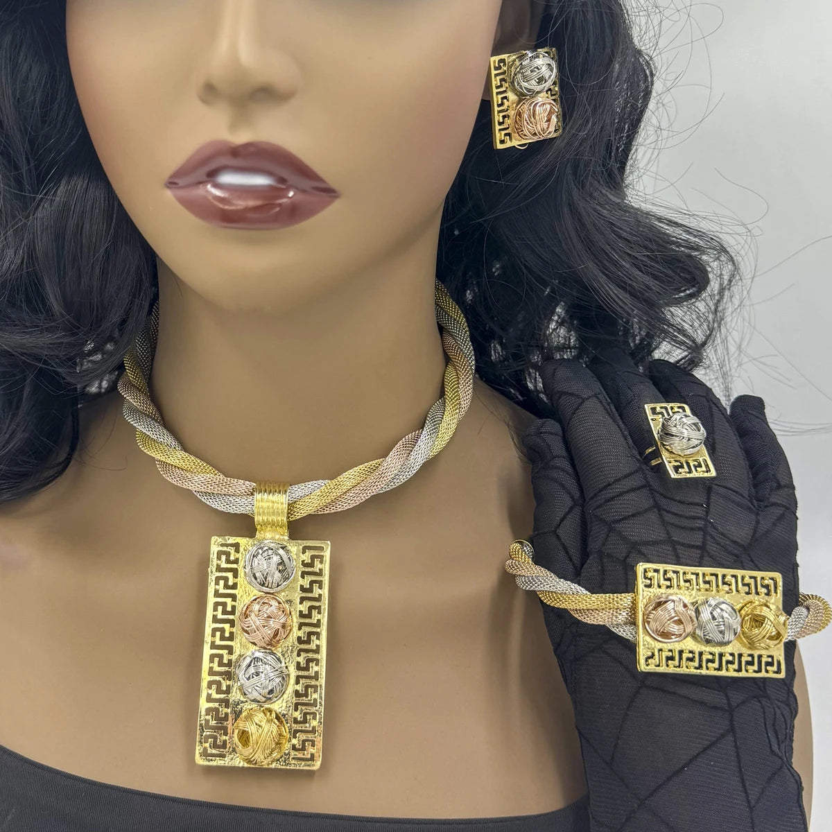 Liffly Fashion Indian Jewelry Sets African Jewelry Set Tassel Bridal Wedding Party Elegant Women Necklace Bracelet Earrings Ring