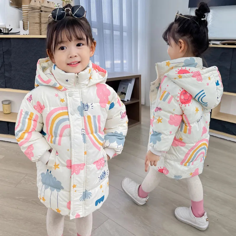 Neue Mädchen Jungen Down Jacke Wintermäntel Kinder Kleidung mit Kapuze Wind Breaker Mantel für Kinder 2-7 Jahre Baumwolle warme Oberbekleidung