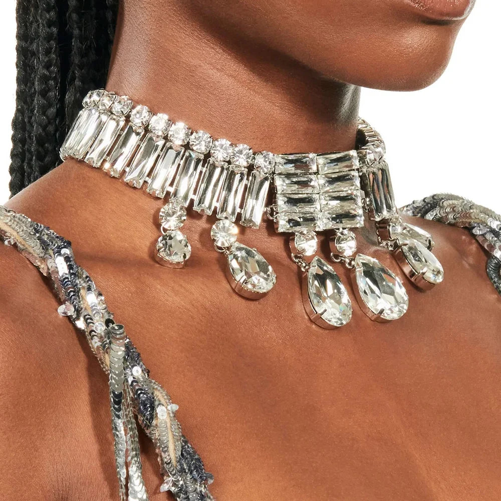Stonefans Exaggerate Large Crystal Choker Neckalce Statement Accessories Luxury Water Drop Rhinestone Collar Choker for Women