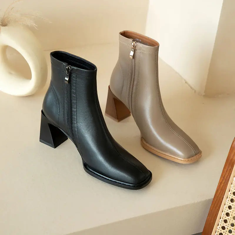 Women's Boots square Toe Slip-on Mid Heel Solid Color Mid-calf Ladies Boots Office Lady Concise Fashion Trend Ins Female Shoes