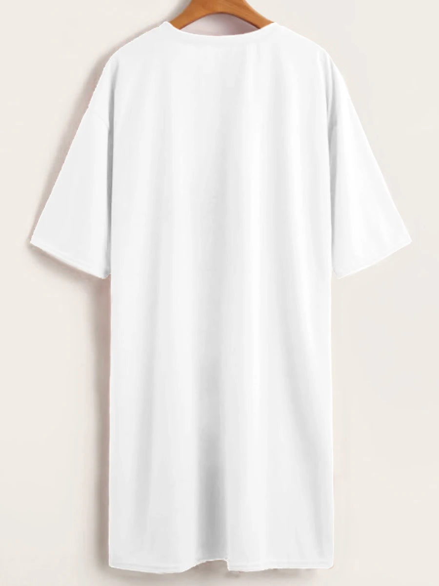 Plus Size dress Leisure O Neck Print White Mini Dress large size women clothing summer casual short sleeve T-shirt dress vest