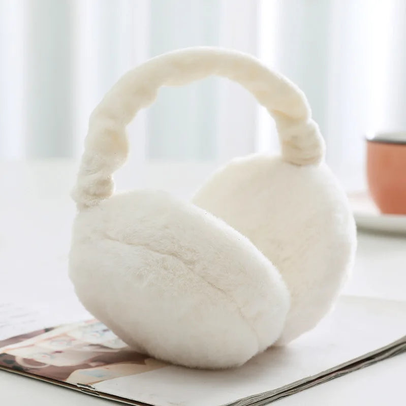 Plush Ear Muffs Warmer Foldable Ear Cover for Women Men Winter Warm Earflaps Outdoor Cold Protection Ear-Muffs Ear Cover Fashion C-Foldable white