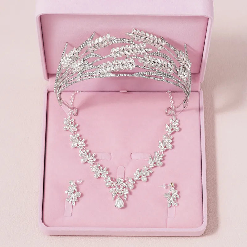 Bridal Jewelry Sets Crown Necklace Earrings Four Pack Silver Colour Women's Fashion Wedding Tiaras TS-0353-A-XL-0005-A Tiaras