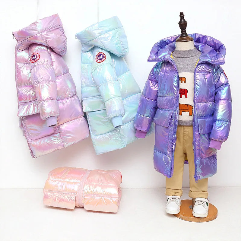 Children's down and Wadded Jacket Mid-Length Colorful Children's Winter Clothing Thickened Cotton-Padded Jacket