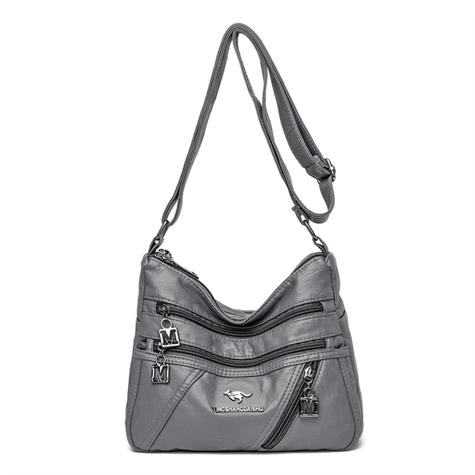 Soft Leather Luxury Handbags Purse Women Bag Designer Multi-pocket Crossbody Shoulder Bag for Female Trend Sac Gray