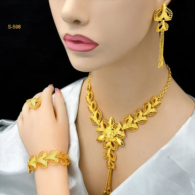 Ethiopian Tassel 24k Gold Plated Jewelry Sets For Women Arabic Wedding Indian Bridal Dubai Necklace And Earring Set Gifts S-598