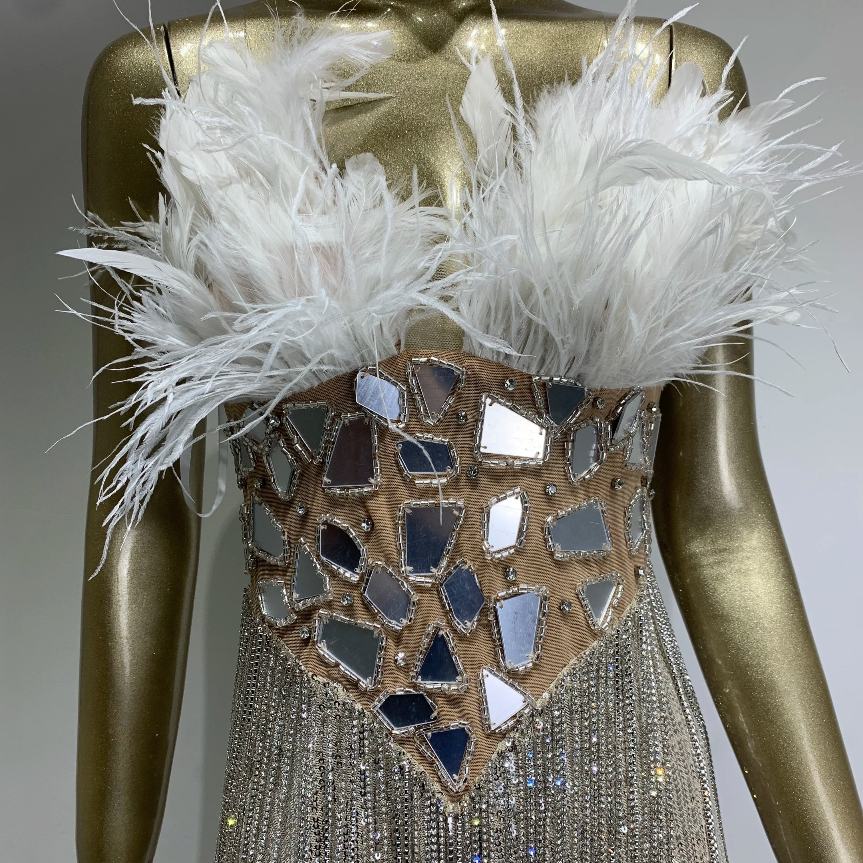 Women Summer Sexy Strapless Backless Mirror Feather Diamonds Sparkly Mini Bodycon Dress 2024 Elegant Evening Party Dress Vestido