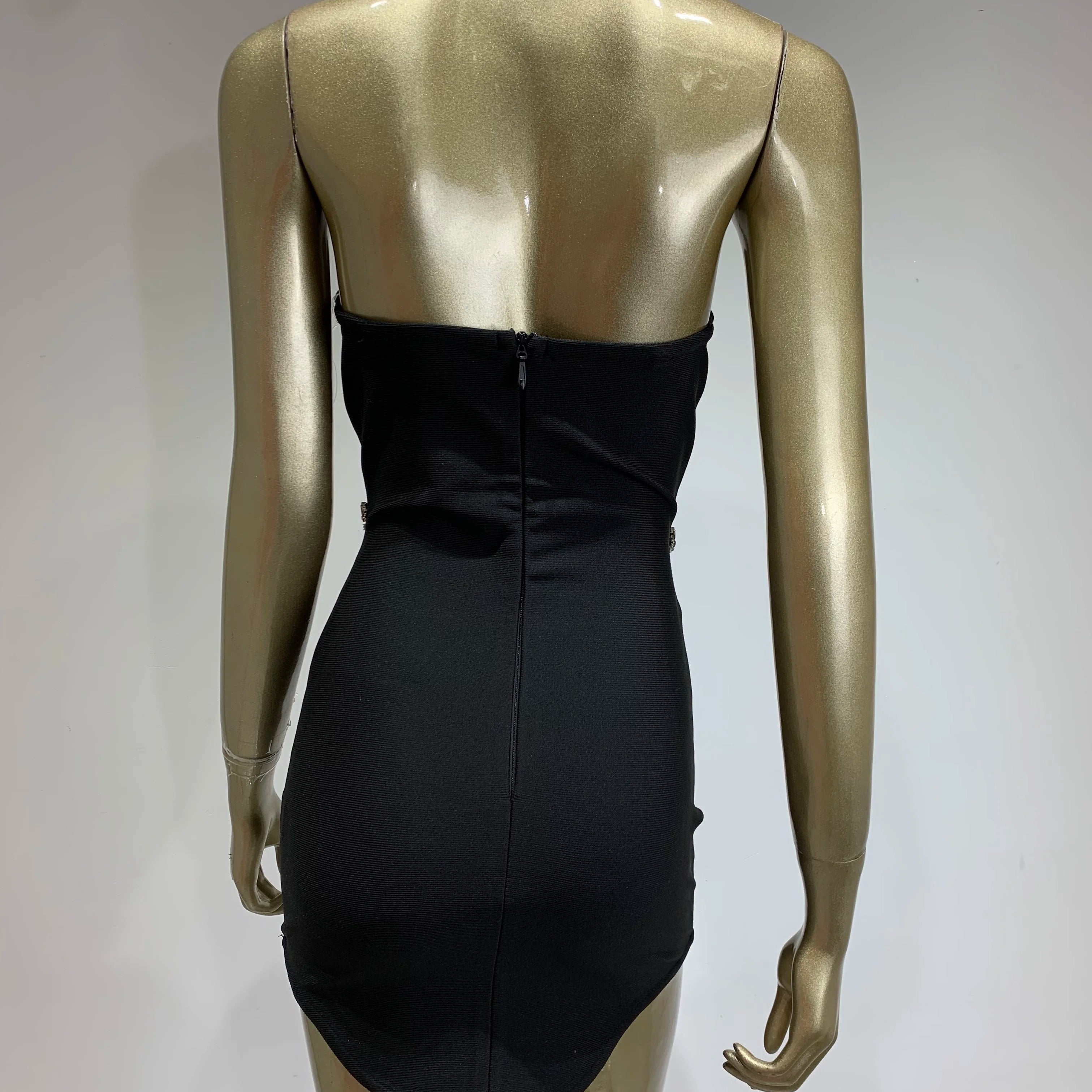 Women Summer Celebrity Sexy Strapless Beading Black Mini Bodycon Bandage Dress 2025 Elegant Evening Club Party Dress
