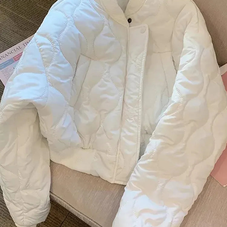 White Women Light Parkas Designed Winter Korean Slim Puffer Coat Casual O Neck Thick Cotton Padded Female Short Jacket