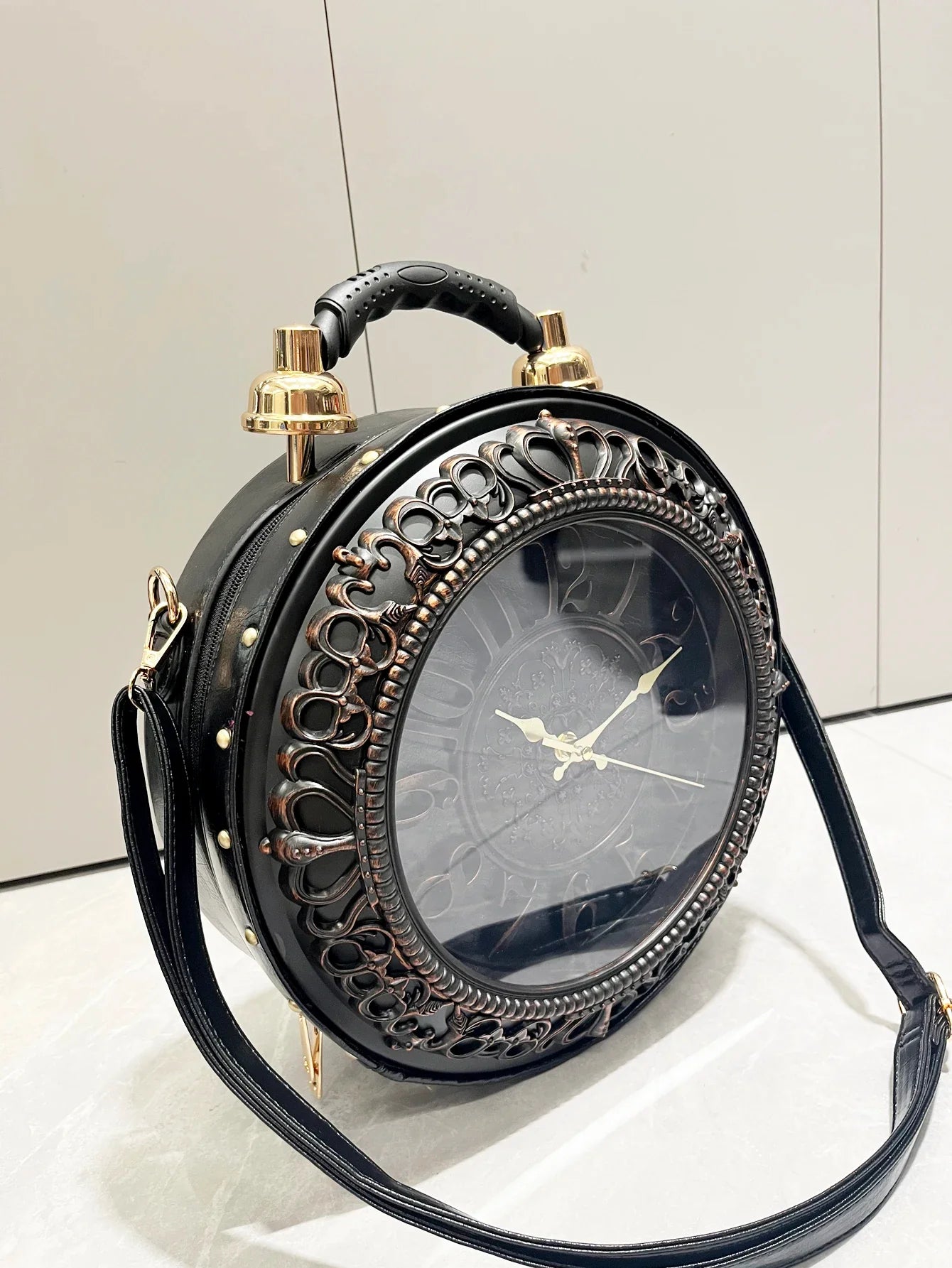 Luxury Designer Purses and Handbags Shoulder Bags funny clock-shaped bag funny Women's round bag pu leather Woman's bag Black