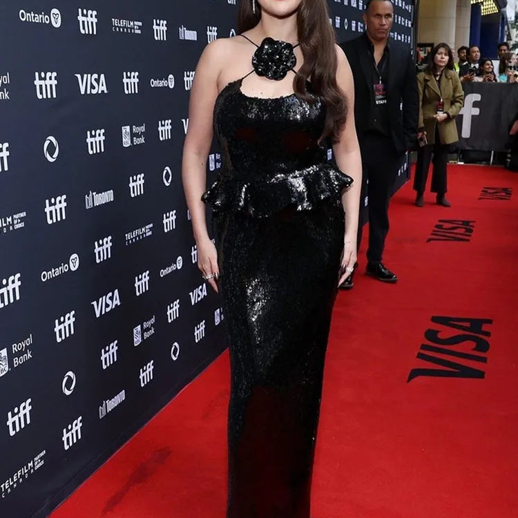 Luxury Women Celebrity Sexy Black Flower Mesh Sequins Maxi Long Gowns Dress 2025 Elegant Evening Party Club Vestido