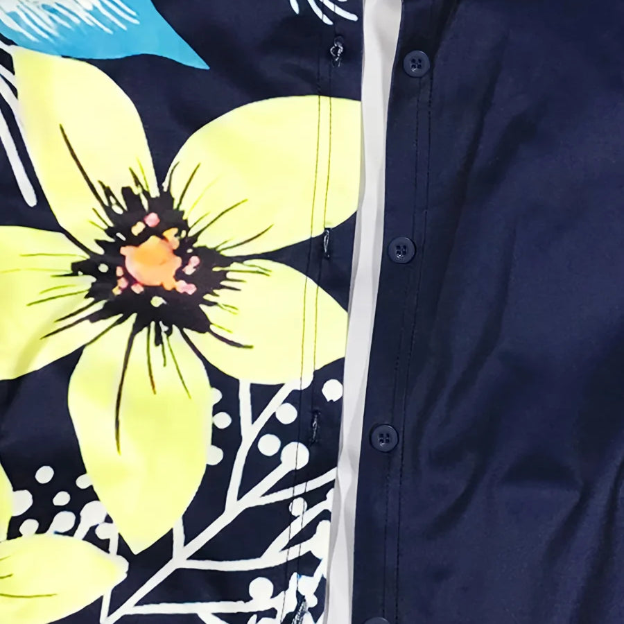 LW Plus Size Women Spring Summer Office Lady Elegant Long Sleeve Turndown Collar Shirt Floral Print Regular Fit Pants Set