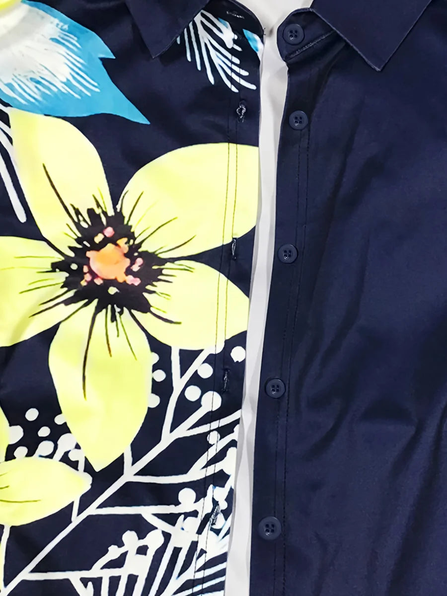 LW Plus Size Women Spring Summer Office Lady Elegant Long Sleeve Turndown Collar Shirt Floral Print Regular Fit Pants Set