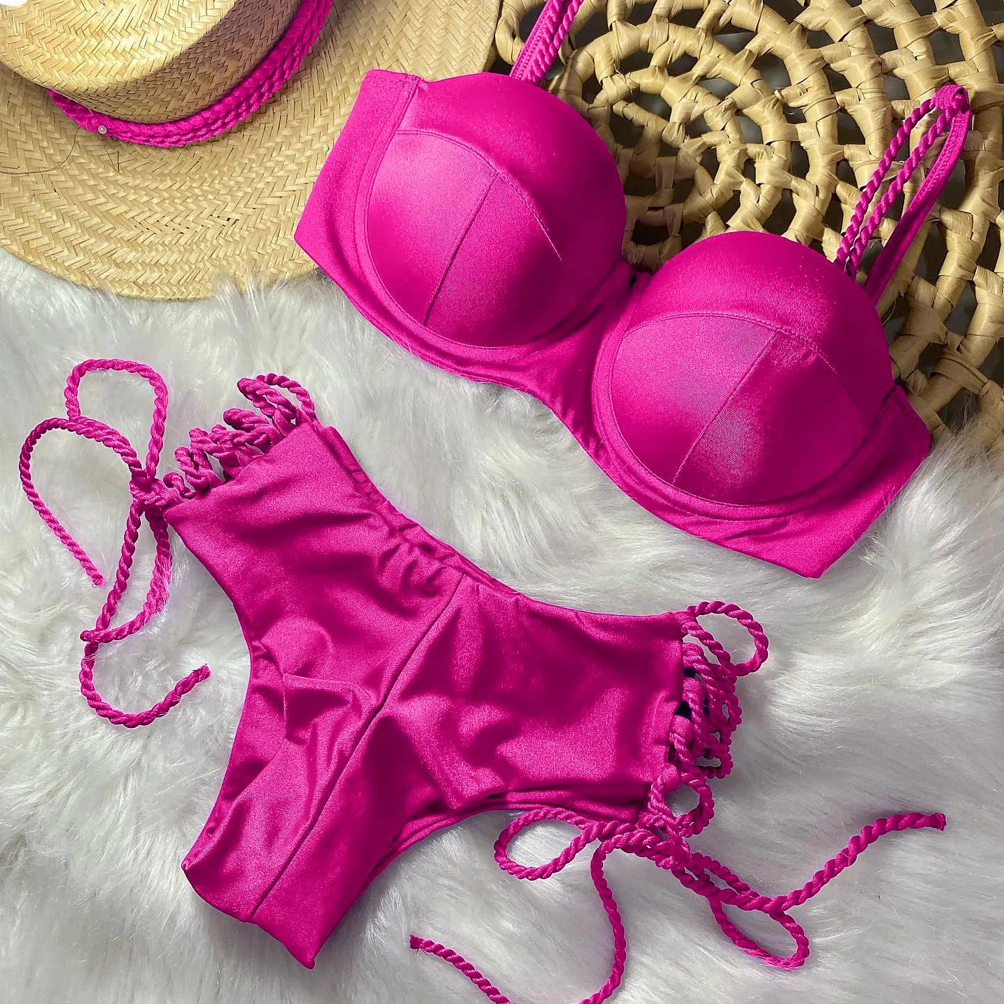 Sexy Bikinis Sets Push Up Women's Swimsuit Tie Side G-String Vintage Solid Swimwear Chest Pad Summer Beachwear Bathing Suit MA24220 6