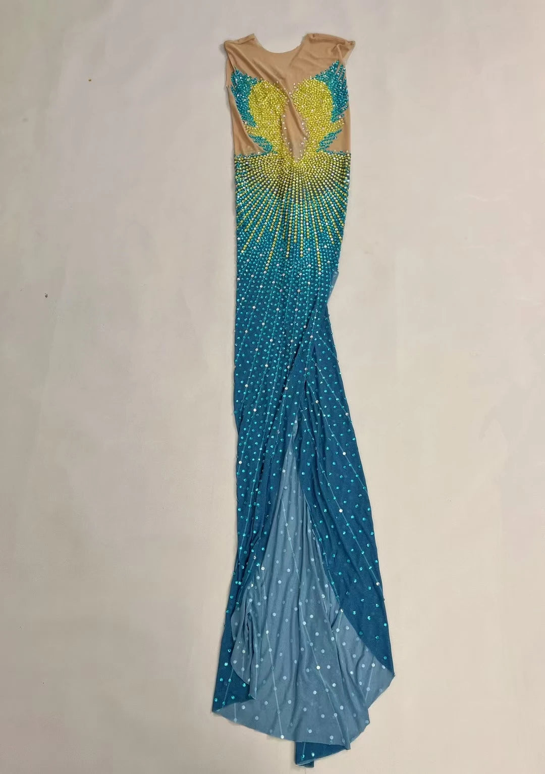 Sparkly Rhinestone Sheer Long Dress With High Side Slits Evening Gown Cocktail Party Club Singer Maxi Dress Ball Dress kongqueyu