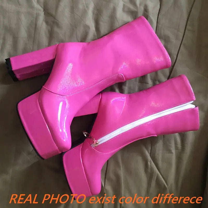 SIMLOVEYO Fashion Women Boots Toe Ultrahigh Chunky Heels 11.5cm Platform 4cm Big Size 41 42 43 Mature Booty