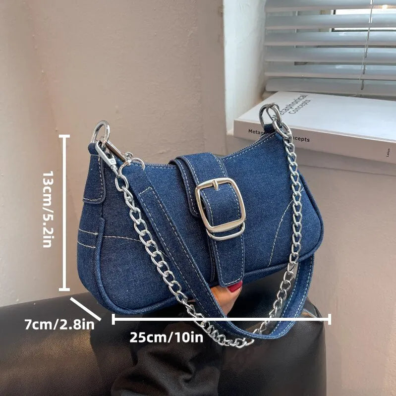 Fashionable Denim Personalized Design Exquisite Texture Shoulder Underarm Small Square Bag