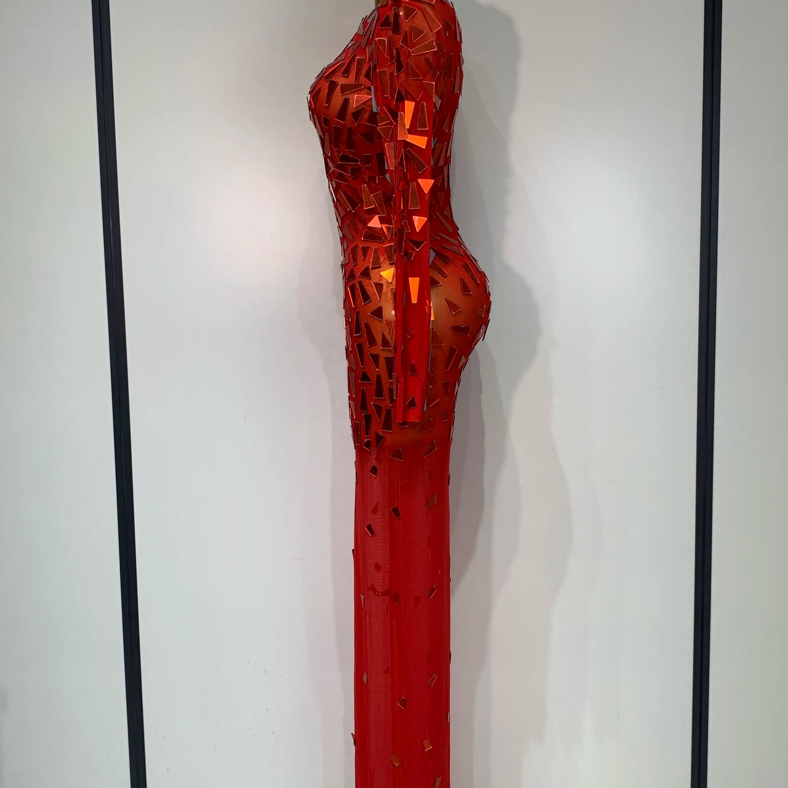 Sparkly Sequin Red Long Dress Luxury Birthday Celebrate Wedding Evening Prom Clothing Sexy Mesh See Through Strech Evening Gown