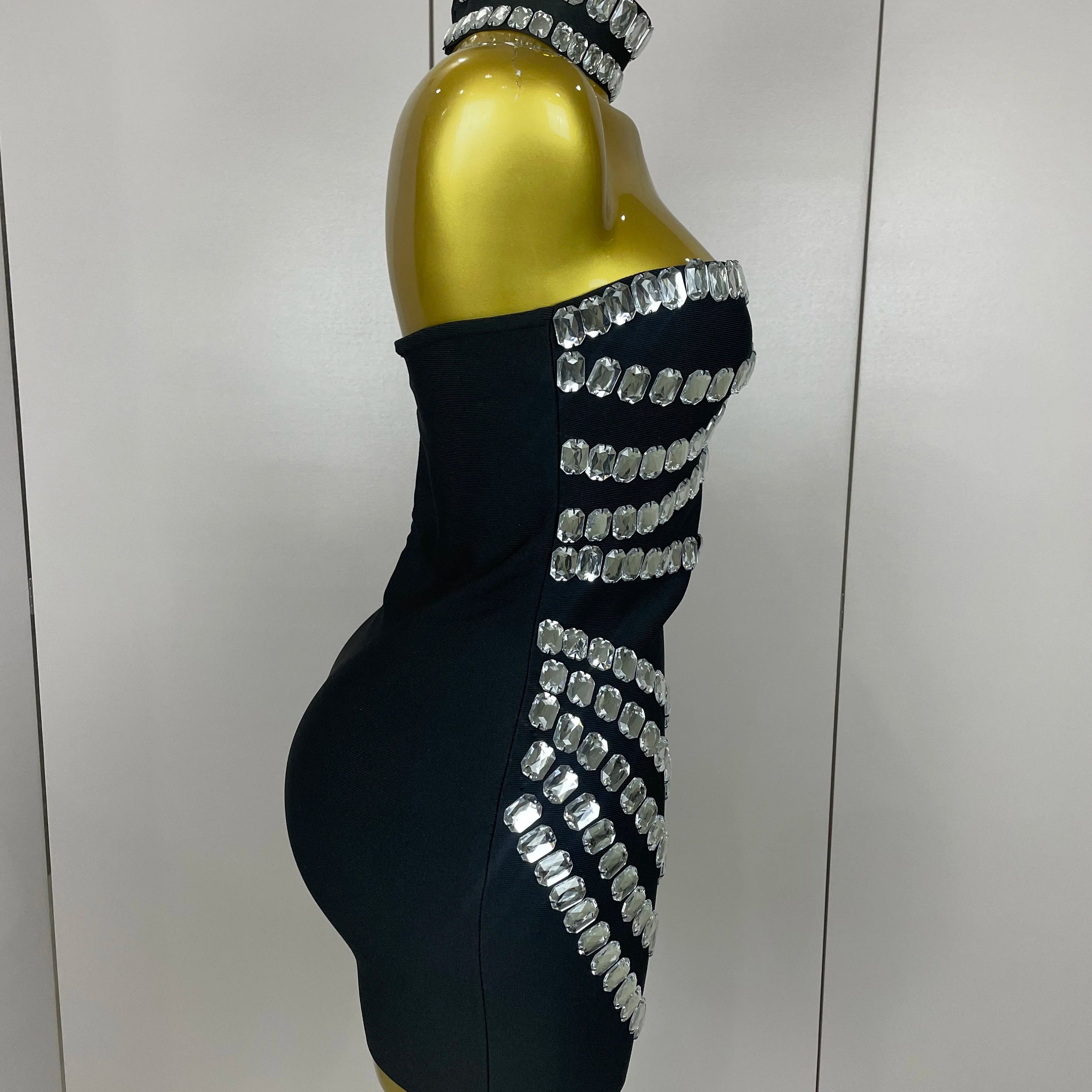 Women 2025 Sparkly Rhinestones Bodycon Strapless Mini Bandage Dress Backless Fashion Evening Party Club Luxury Birthday Dresses