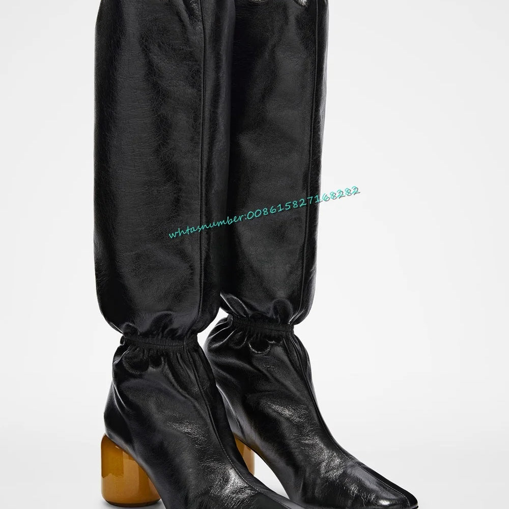 Strange Style Lantern Boots Solid Pointy Toe Leather Boots Fashion Runway Party Shoes for Women Autumn Leisure Sexy