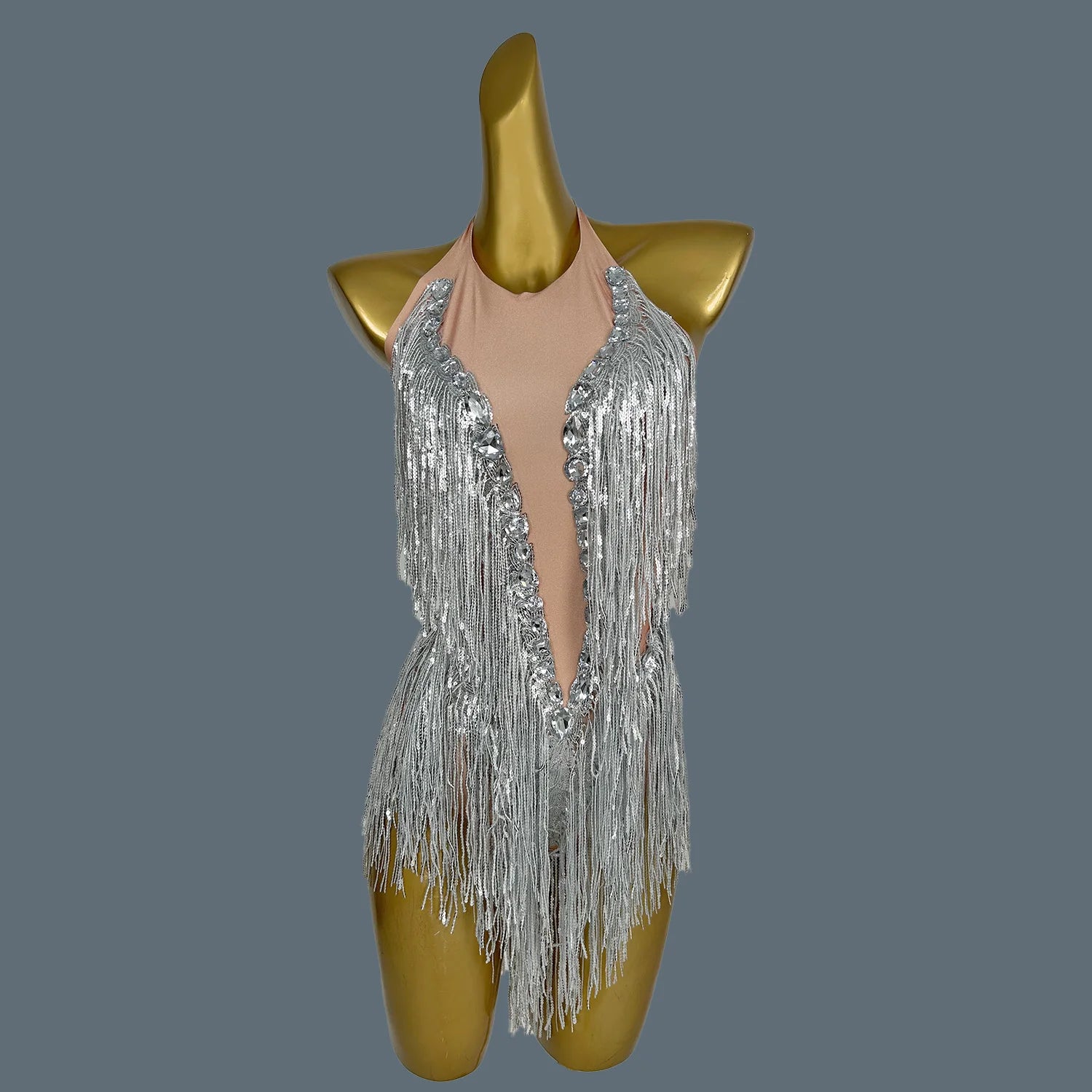 Sparkly Women White Tassel Leotard Sexy Pearls Sequins Fringes Bodysuit Club Performance Wear Party Stage Dance Costumes Shuye