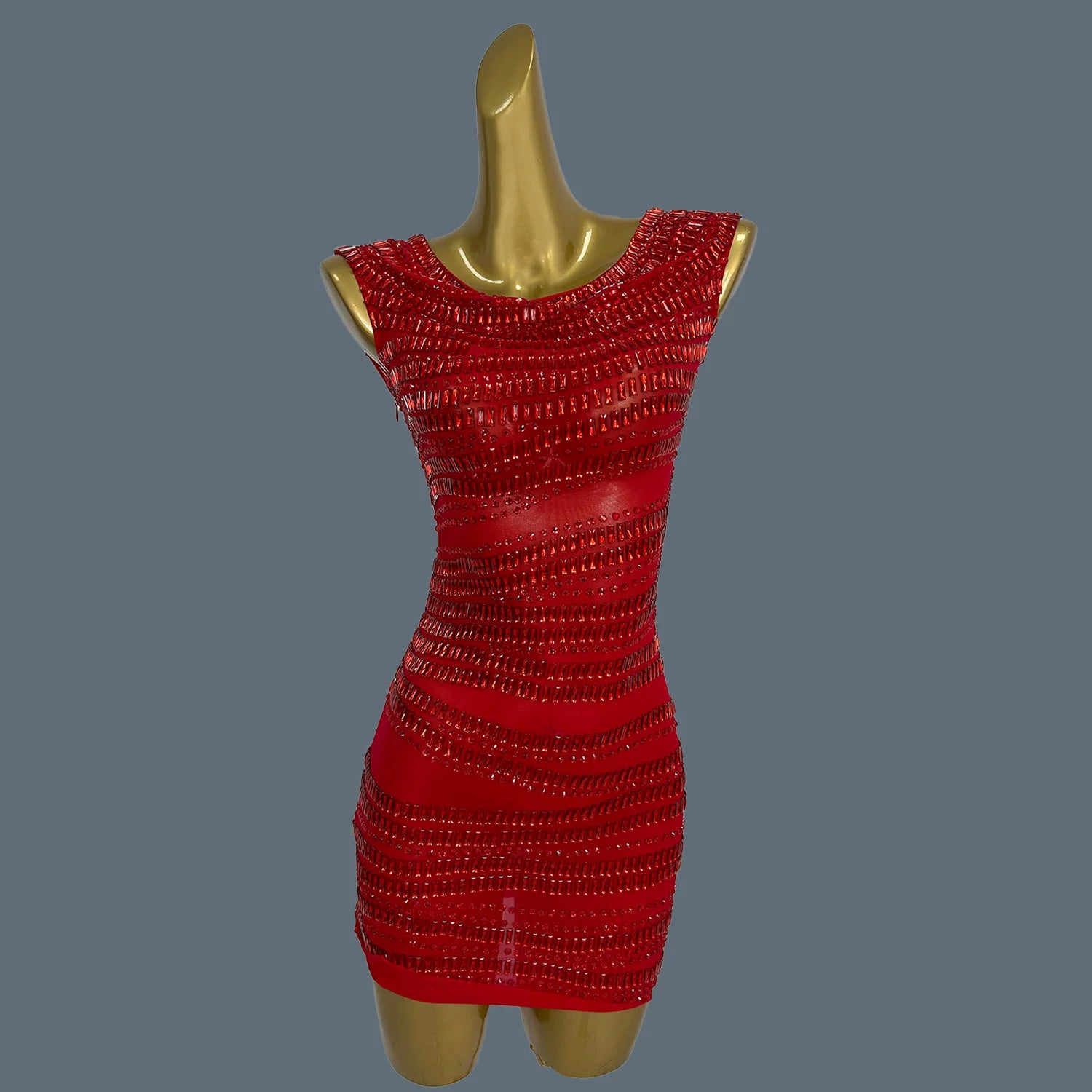 Women Sparkly Crystals Short Dress Sexy Mesh See Through Birthday Party Event Dress Show Stage Wear Performance Costume Yizijian