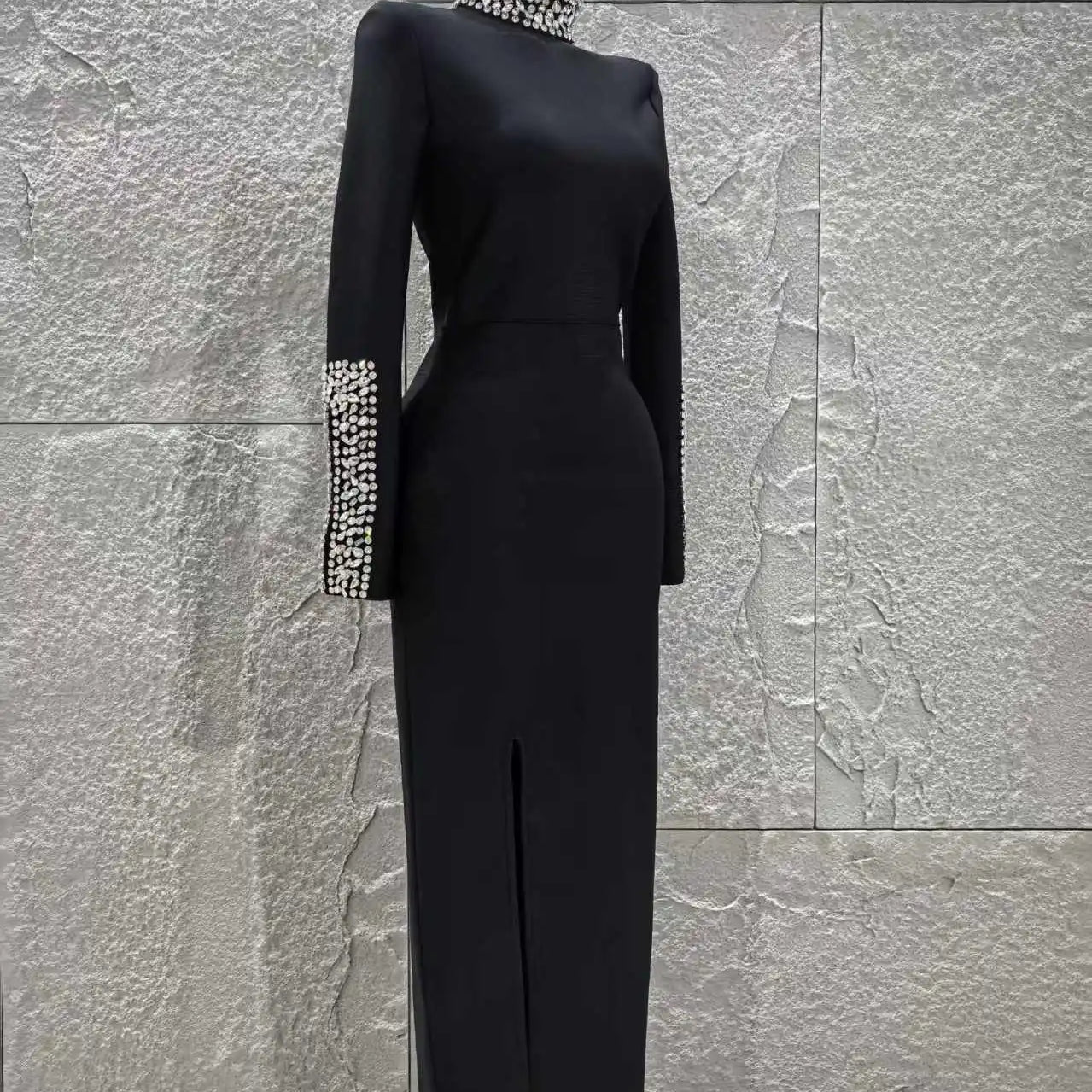 Women Long Sleeve Sexy Shinning Crystal Bodycon Long Bandage Dress Evening Party Celebrate Red Carpet Fashion Outfit Wholesale