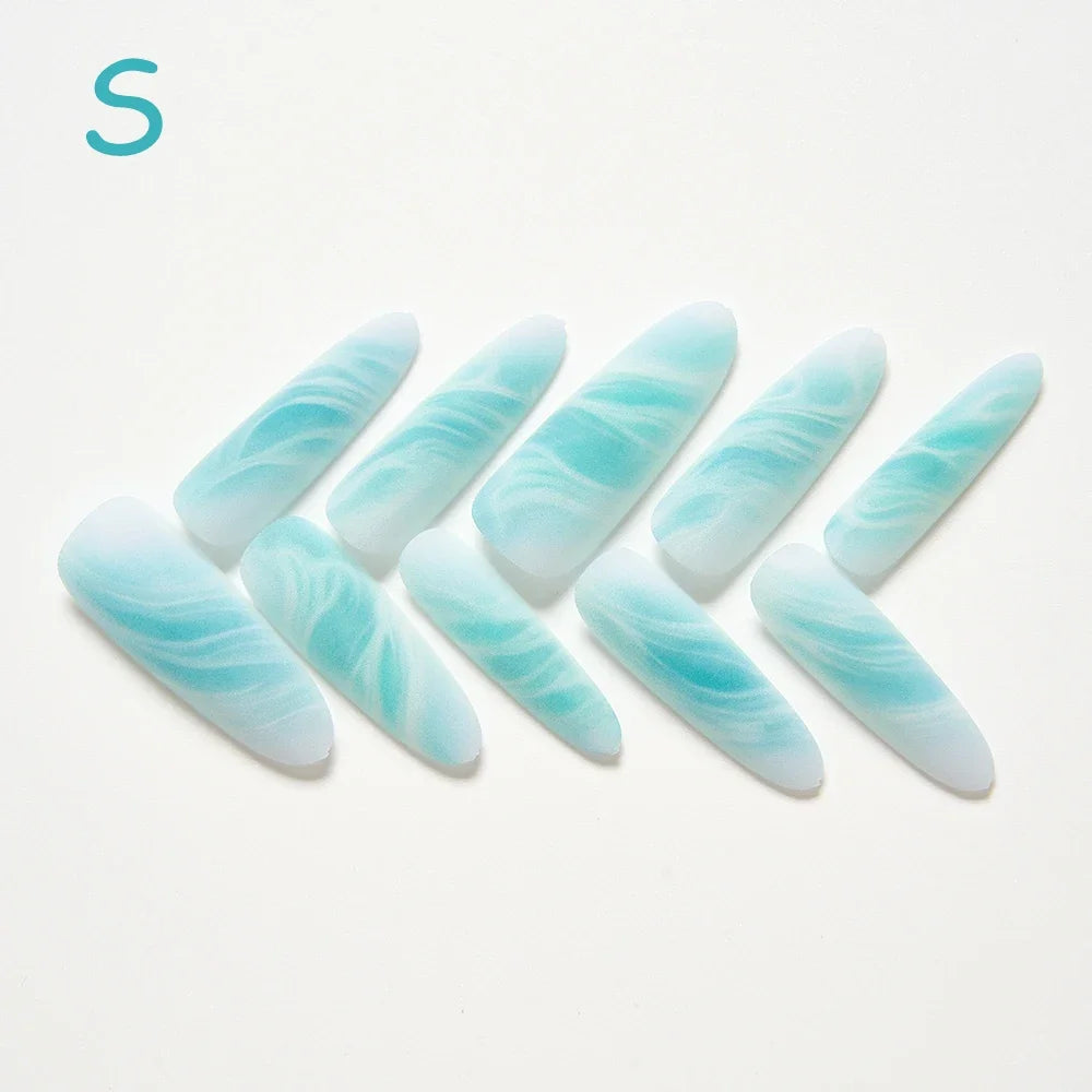 10Pcs/set Lucky Nine-tailed Fox Printed Chinese Style False Nails Long Press-on Acrylic Fakes Nails Adhesive Unique Design