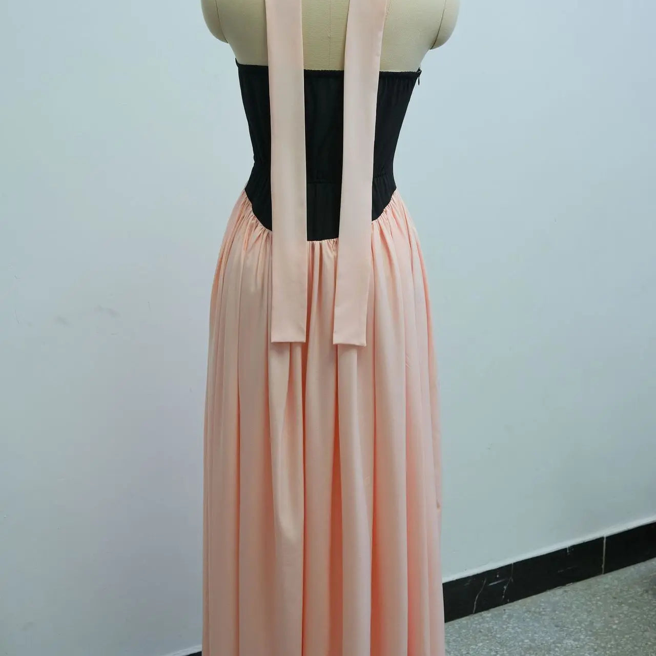 CM.YAYA Women Fashion Halter Neck Pleated Big Swing High Waist Maxi Long Dress 2025 Summer Party Night Club Vestidos Dresses