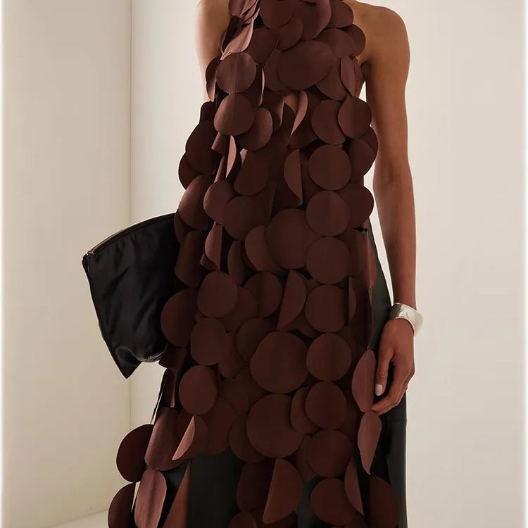 Solid Backless Dresses For Women O Neck Sleeveless Patchwork Lace Up Temperament Slimming Dress Female Fashion New