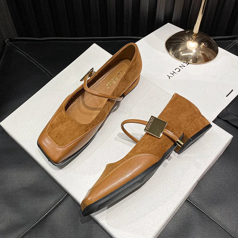 2024 Women's Low Heel Square Toe Pumps - Fashion Office Work Shoes Spring/Autumn Comfort Slip-On Flats