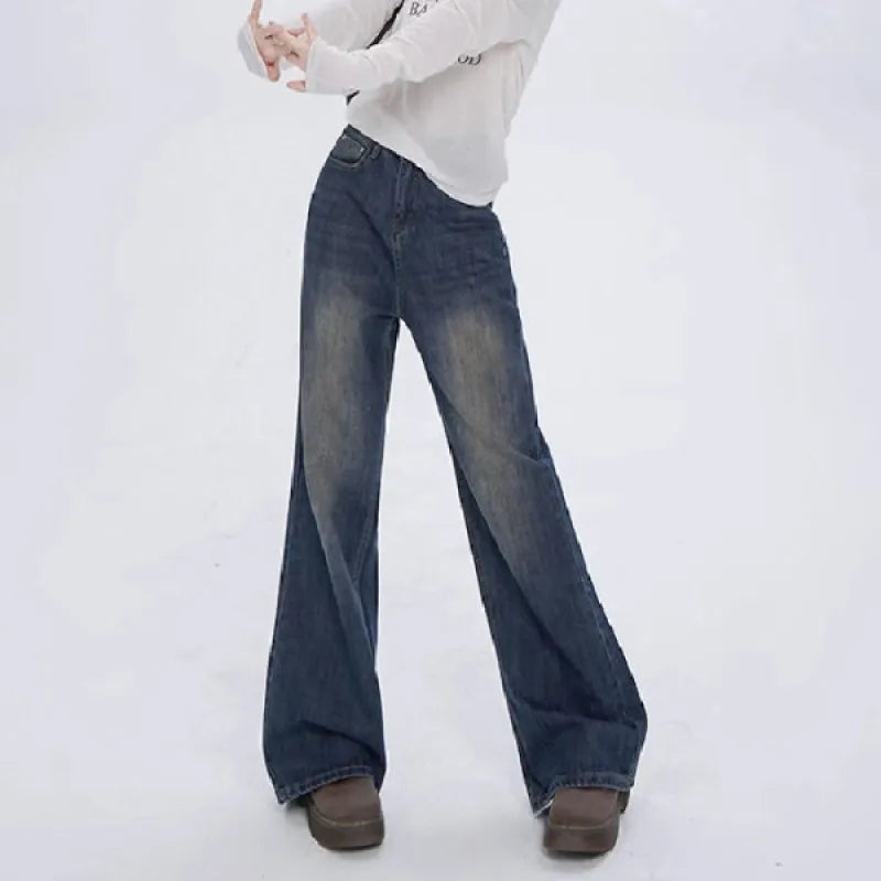 Autumn Winter New Women's High-waisted Jeans American Retro Wide Leg Denim Pants Ladies Fashion Versatile Y2k Baggy Jeans Woman