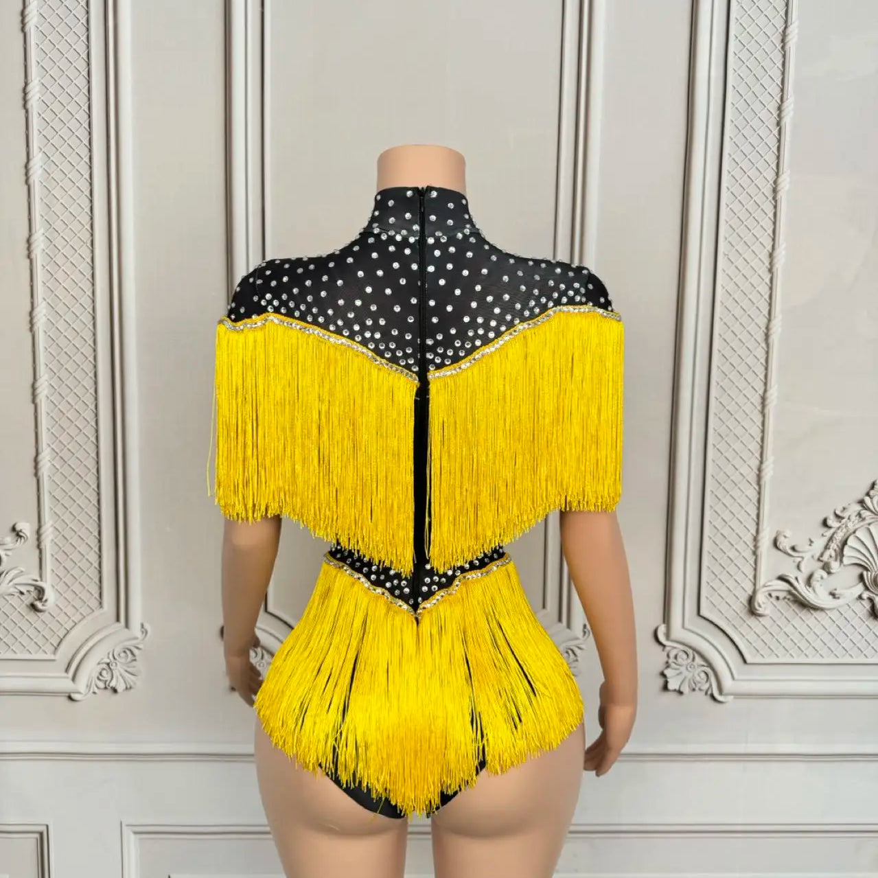 Sparkly Sequins Rhinestones Tassels Spandex Bodysuit Women Sexy Nightclub Stage Performance Dance Costume Dancer Outfit Danhuang