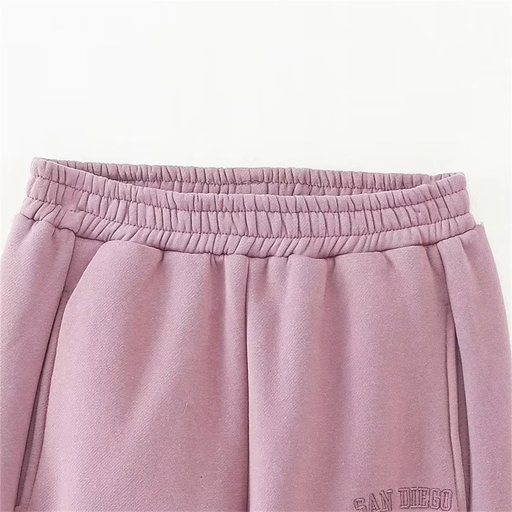 Autumn/Winter Women's Fashion Casual Embroidery Zipper Loose Sweater Wide Leg Pants Set