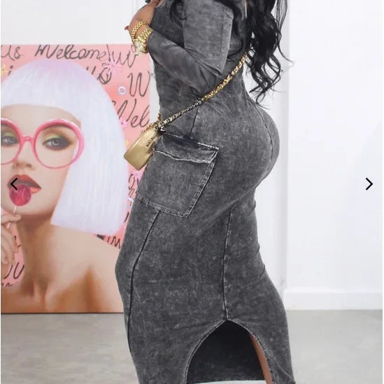 CM.YAYA Girl Print Long Sleeve Women Dress Pocket 2024 Spring Square Collar Bodycon Vestidos Boho Night Club Long Maxi Dresses