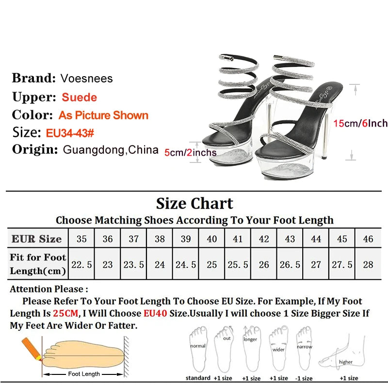 Sexy Thin Band Model Catwalk Show High Heels Rhinestone Ankle Strap Bling Wedding Party Shoes Summer Women Transparent Sandals