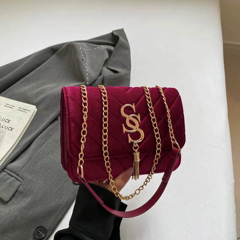 2025 Plaid Chain Square Bag, Niche Crossbody Purse for Women, Letter Print Shoulder Tote, Minimalist Day-to-Night Bag, Textured