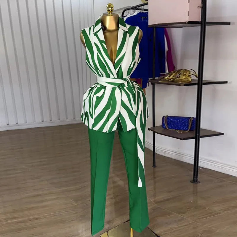 CM.YAYA Fashion Women's Set Sleeveless Notched Collar Blazer Tops and Pants Sets 2025 Summer OL Street Two 2 Piece Sets Outfits