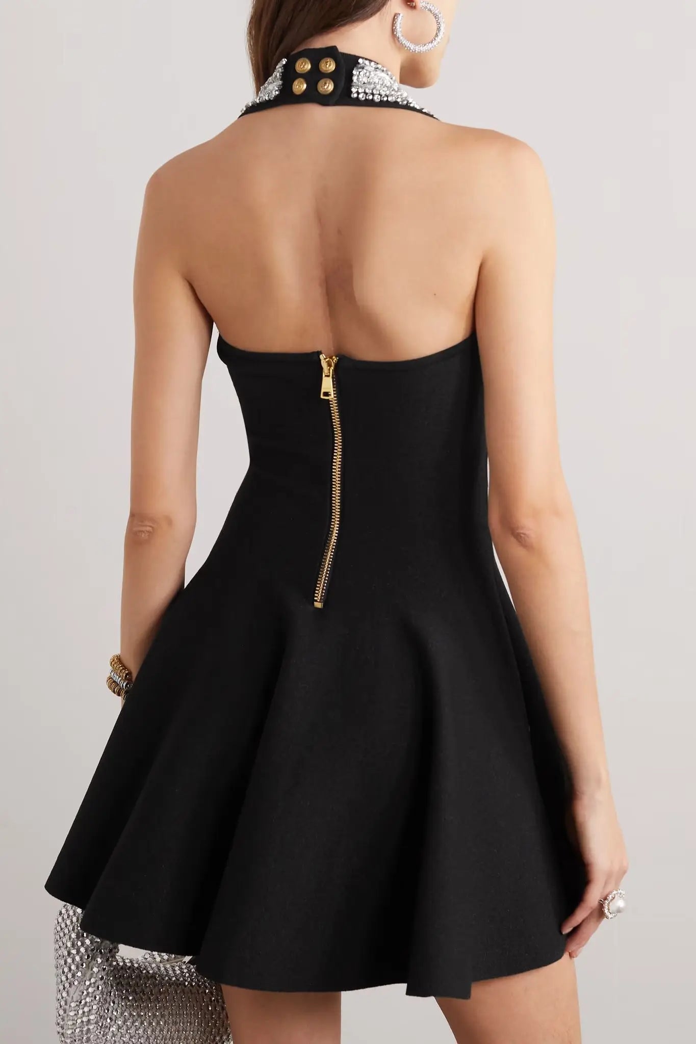 Dazzling Diamonds Halter Sleeveless Waist in Black Mini Evening Dress Woman Birthday Party Dress Celebrity Evening Party Outfit