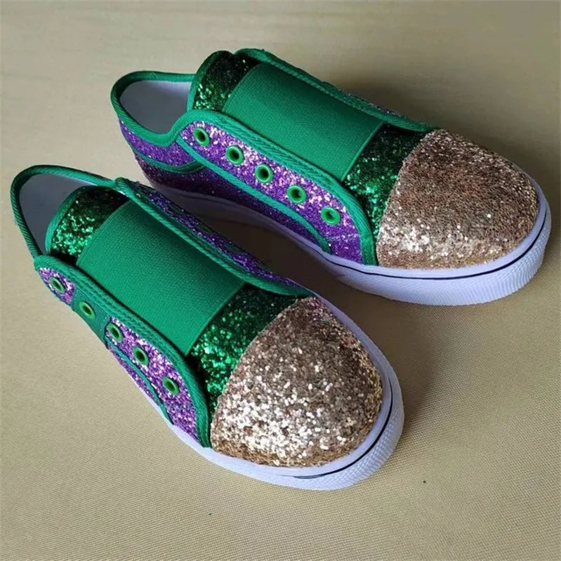 Bling canvas skor för kvinnor mode blandade färger kvinnor vulkaniserad sko bekväm glid på platt loafers kvinnas sneakers designer