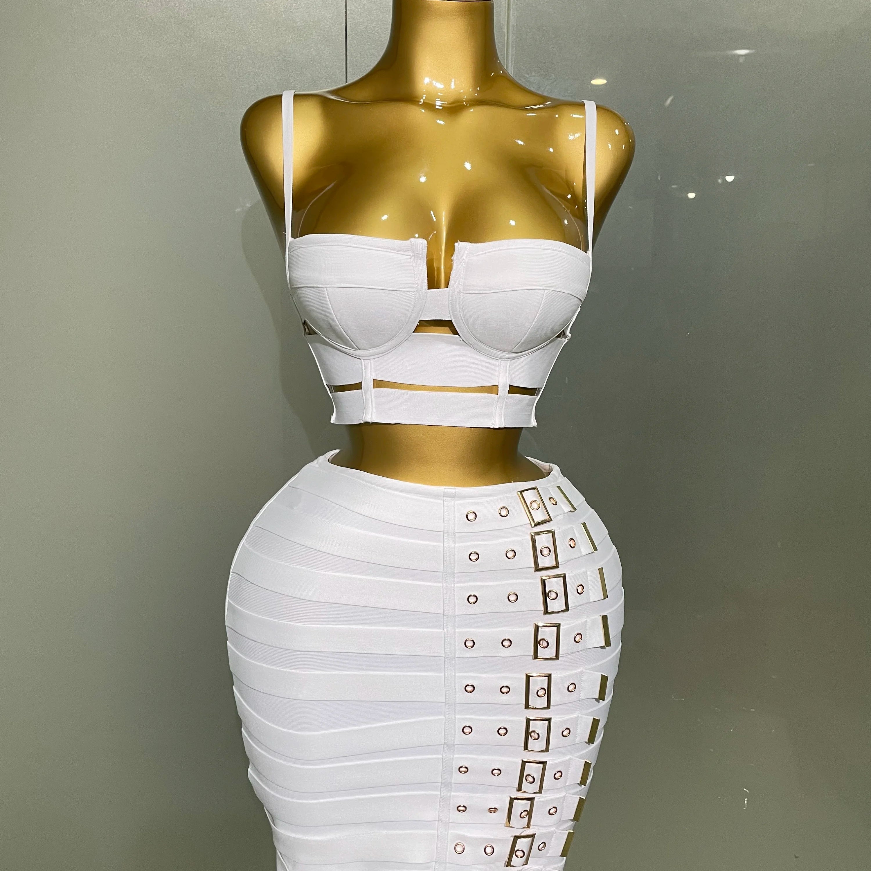 2025 New Arrival High Quality Women Sexy Bandage Tops Fashion Pencil Skirts Set Nightclub Party Celebrate Women's Set