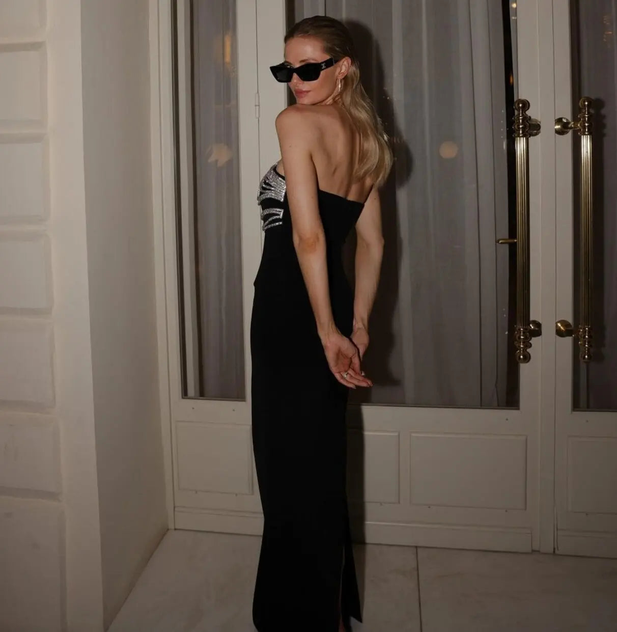 Vestido de celebridade no tapete vermelho feminino, sexy, sem alças, com linhas de diamante, bodycon, bandagem, vestido longo, elegante, para festa à noite