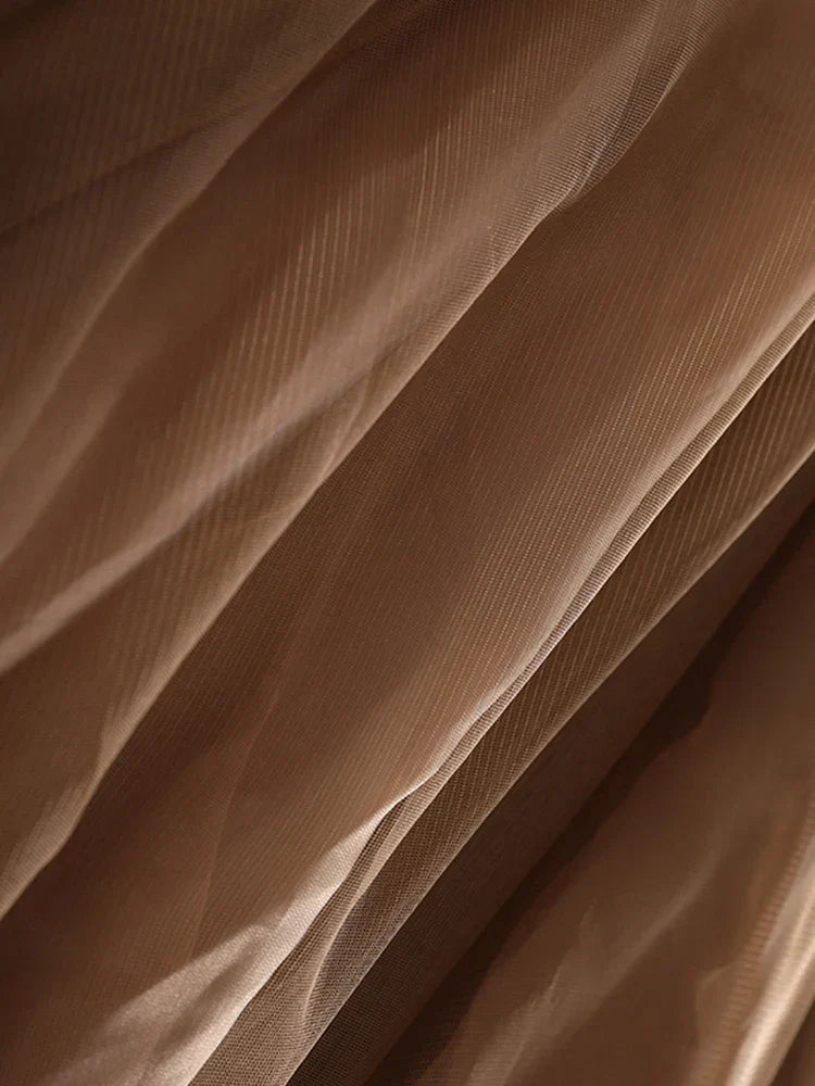 [EAM] High Waist Khaki Buckle Irregular Mesh Long A-line Half-body Skirt Women Fashion Tide New Spring Autumn 1DH0633