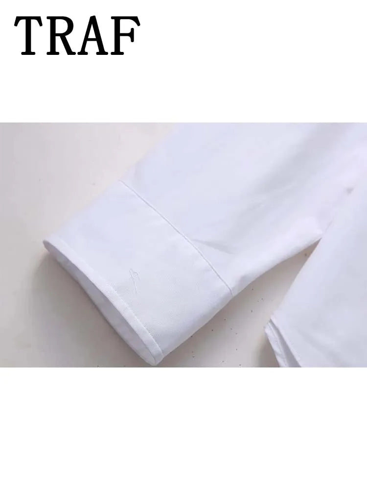 White Shirt Women Rhinestone Button up Shirts for Women Long Sleeve Shirts and Blouses Woman Asymmetric Tops