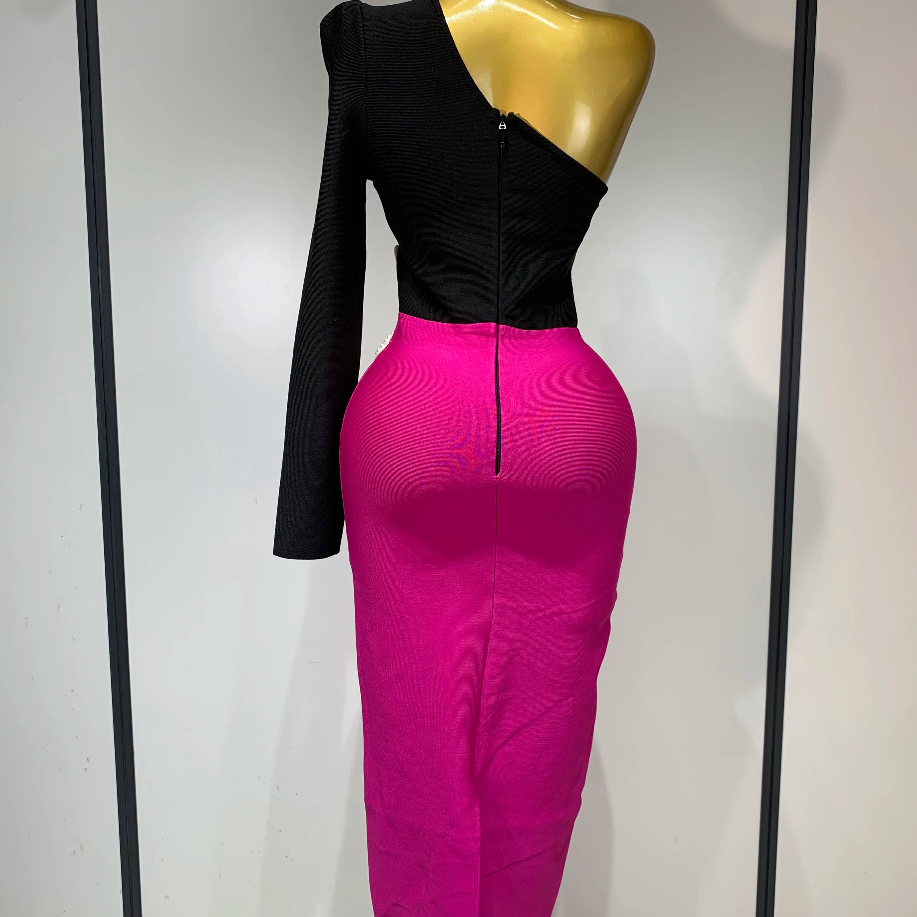 Women Sexy Single shoulder long sleeved Beading Bodycon Bandage Dress 2025 Celebrity Elegant Evening Luxury Dress Club Outfit