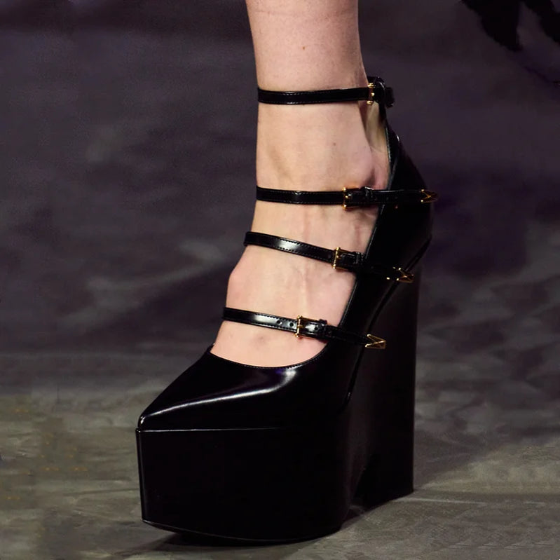 YJXKJY 2023 Spring Autumn Women's Shoes Super High Heel Party Fashion Mary Jane Thick Sole Buckle Show Nightclub Ladies Shoes