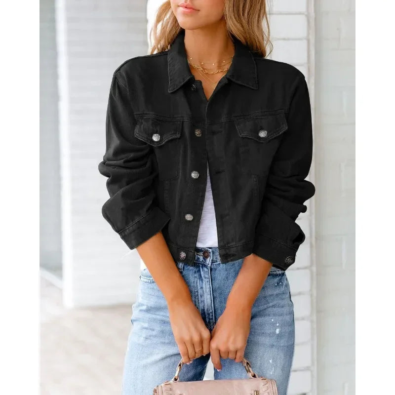 Short Pockets Jacket Fashion Streetwear Single Breasted Trend Women Denim Coats Long Sleeve Autumn New Denim Denim Coats