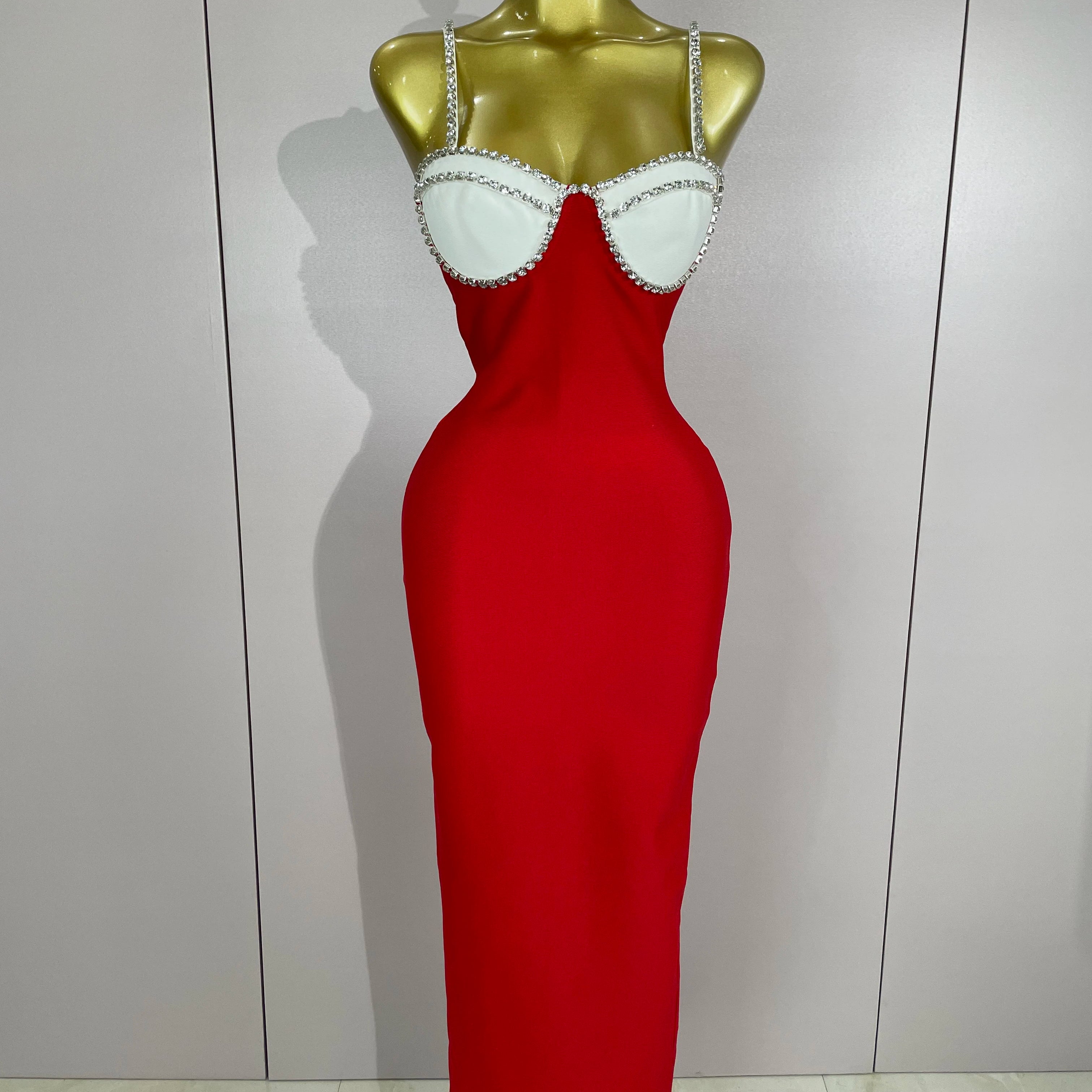 2025 Women Celebrity Sexy Backless Diamonds Patchwork Black Red Maxi Long Bodycon Bandage Dress Elegant Evening Club Party Dress