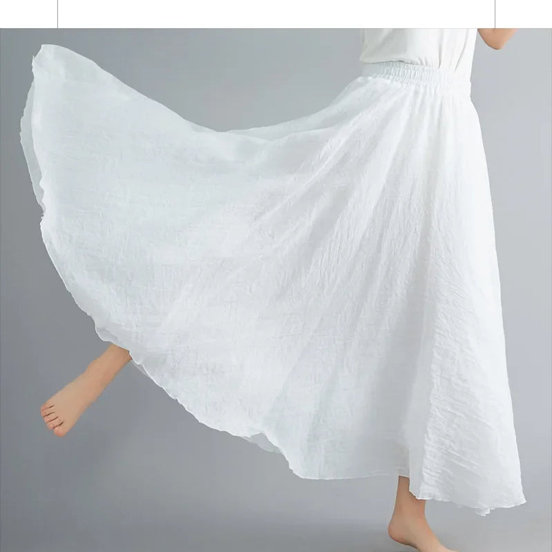 Fashion Cotton Linen Clothes Women Skirts Maxi Y2k Elegant Beach Saia Ropa Mujer Casual Vestido Boho Long Skirt Faldas Harajuku white