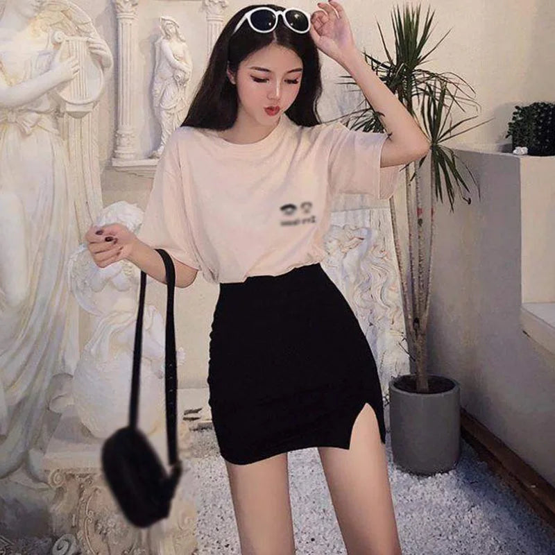 Women Summer Mini High Waist Skirt Sexy Slim Solid Color Female Split Skirt Fashion Pencil Skirt Club